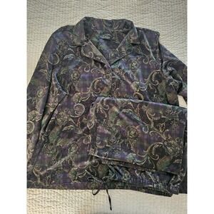 Ralph Lauren Satin Pajamas XL Christmas Plaid And Floral Old Money Preppy